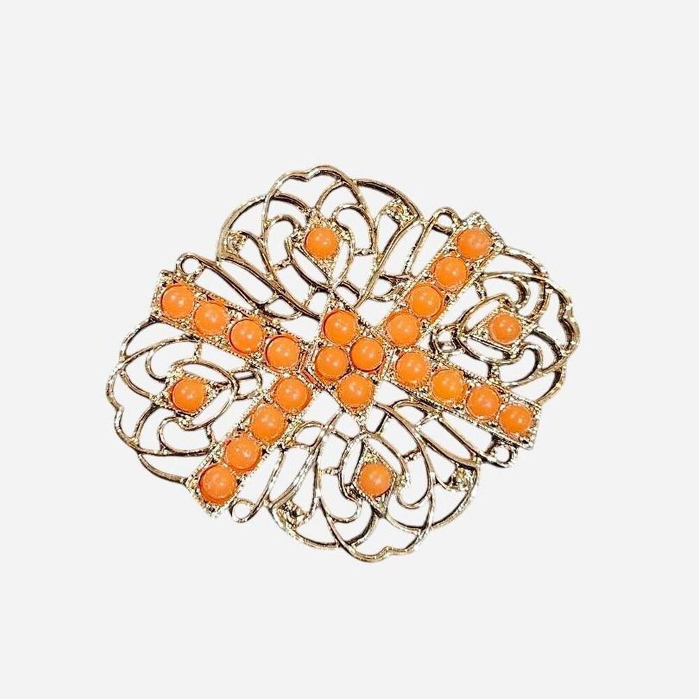 60s 70s boho western orange gold tone sarah coventry brooch